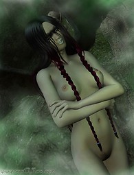 Sexy Frau mit magischen Kreaturen Schwänze in den Wäldern gefickt.