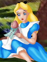 Alice in wonderland masturbating, undressed Alice having fun with giant dick saying: fuck me